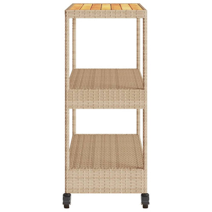 Carrello Da Bar 3 Livelli Beige In Polyrattan E Massello Acacia