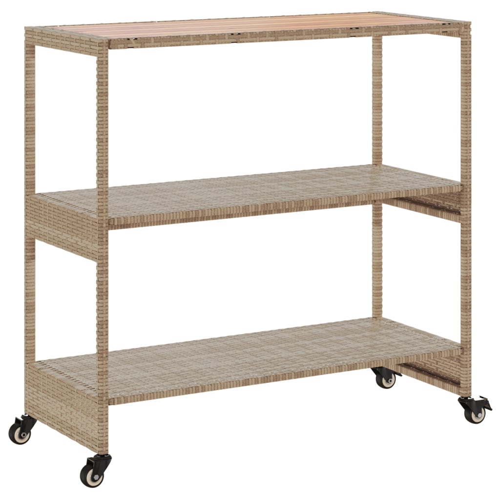 Carrello Da Bar 3 Livelli Beige In Polyrattan E Massello Acacia