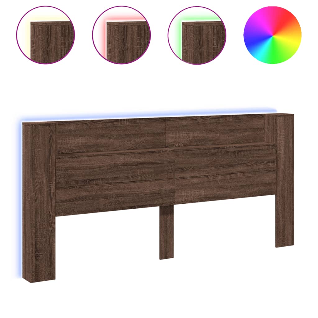 Testiera Con Contenitore A Led Rovere Marrone 220X16,5X103,5 Cm