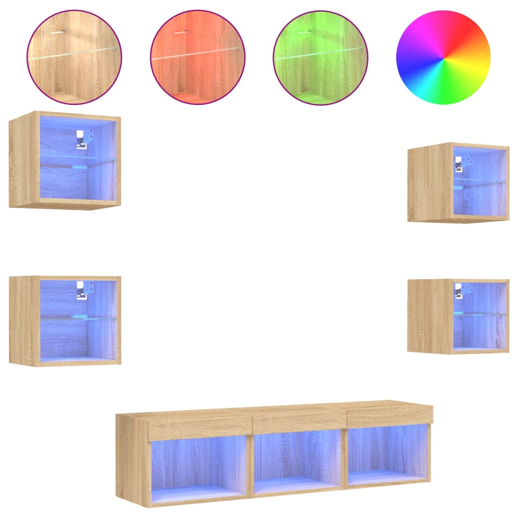 Mobili Tv A Muro Con Led 7Pz Legno Multistrato