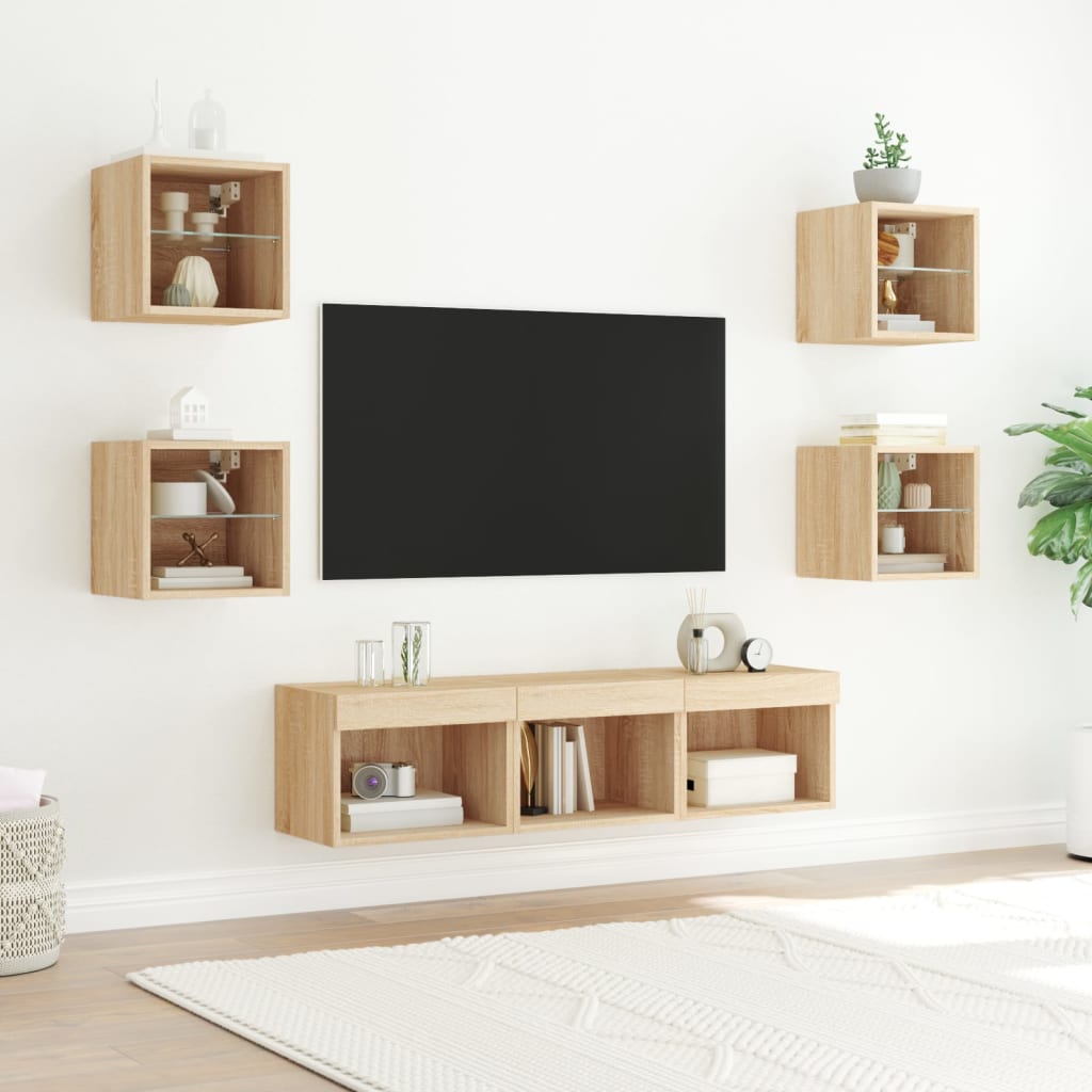 Mobili Tv A Muro Con Led 7Pz Legno Multistrato
