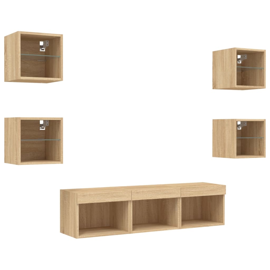 Mobili Tv A Muro Con Led 7Pz Legno Multistrato