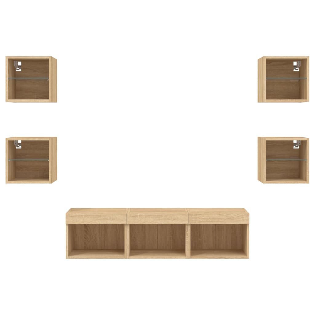 Mobili Tv A Muro Con Led 7Pz Legno Multistrato