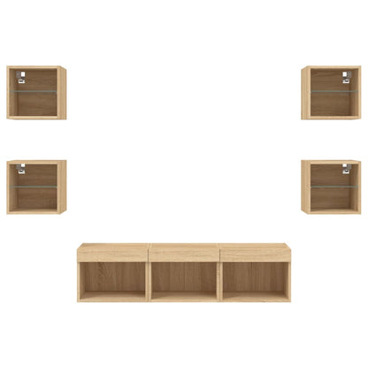 Mobili Tv A Muro Con Led 7Pz Legno Multistrato