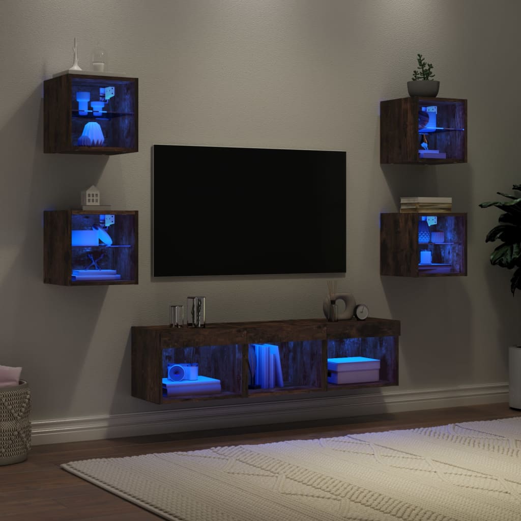 Mobili Tv A Muro Con Led 7Pz Legno Multistrato