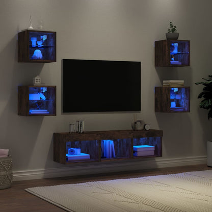 Mobili Tv A Muro Con Led 7Pz Legno Multistrato