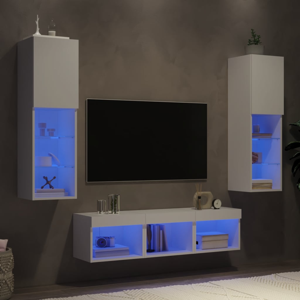 Mobili Tv A Muro Con Led 5Pz In Legno Multistrato