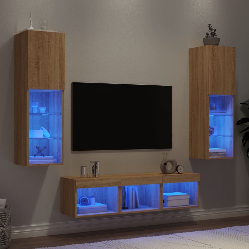 Mobili Tv A Muro Con Led 5Pz In Legno Multistrato