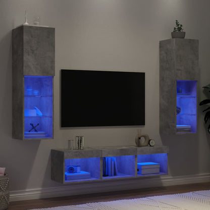 Mobili Tv A Muro Con Led 5Pz In Legno Multistrato