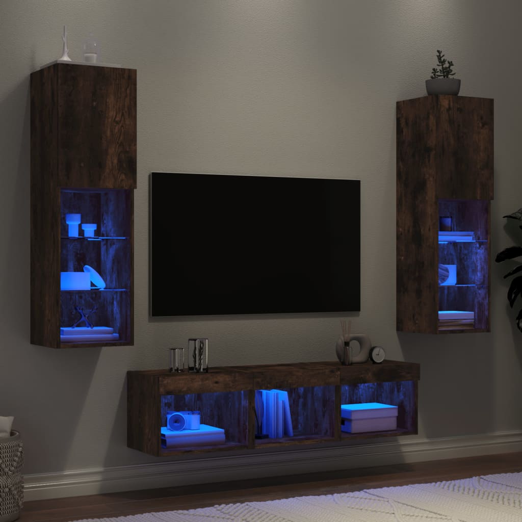 Mobili Tv A Muro Con Led 5Pz In Legno Multistrato