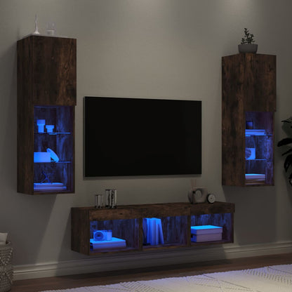 Mobili Tv A Muro Con Led 5Pz In Legno Multistrato