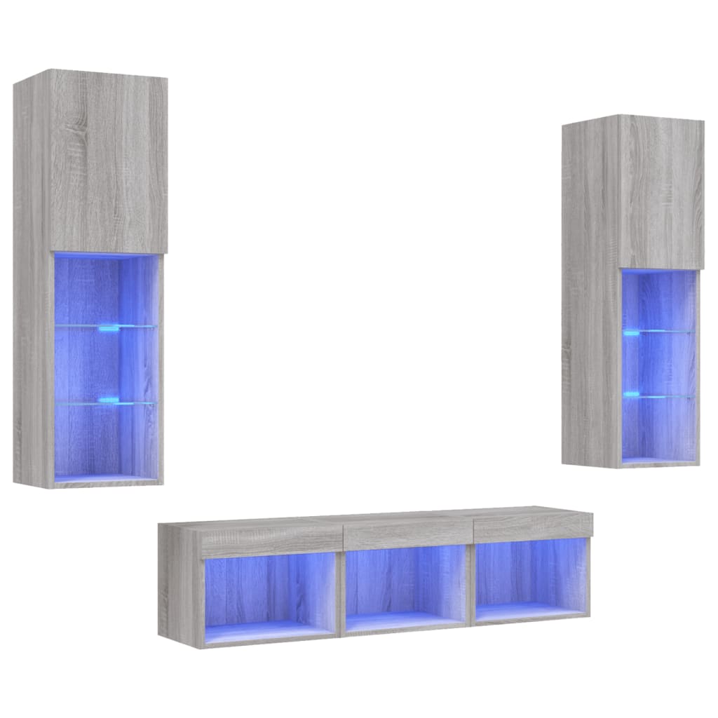 Mobili Tv A Muro Con Led 5Pz In Legno Multistrato