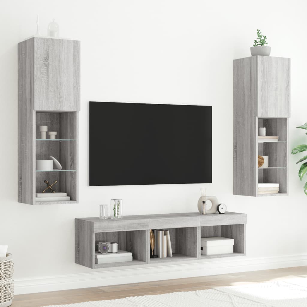 Mobili Tv A Muro Con Led 5Pz In Legno Multistrato