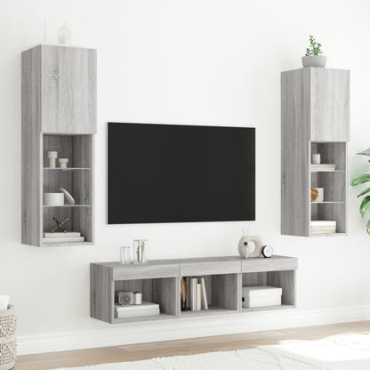 Mobili Tv A Muro Con Led 5Pz In Legno Multistrato