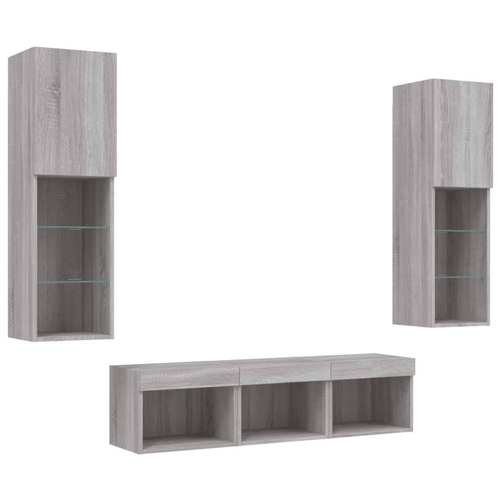 Mobili Tv A Muro Con Led 5Pz In Legno Multistrato
