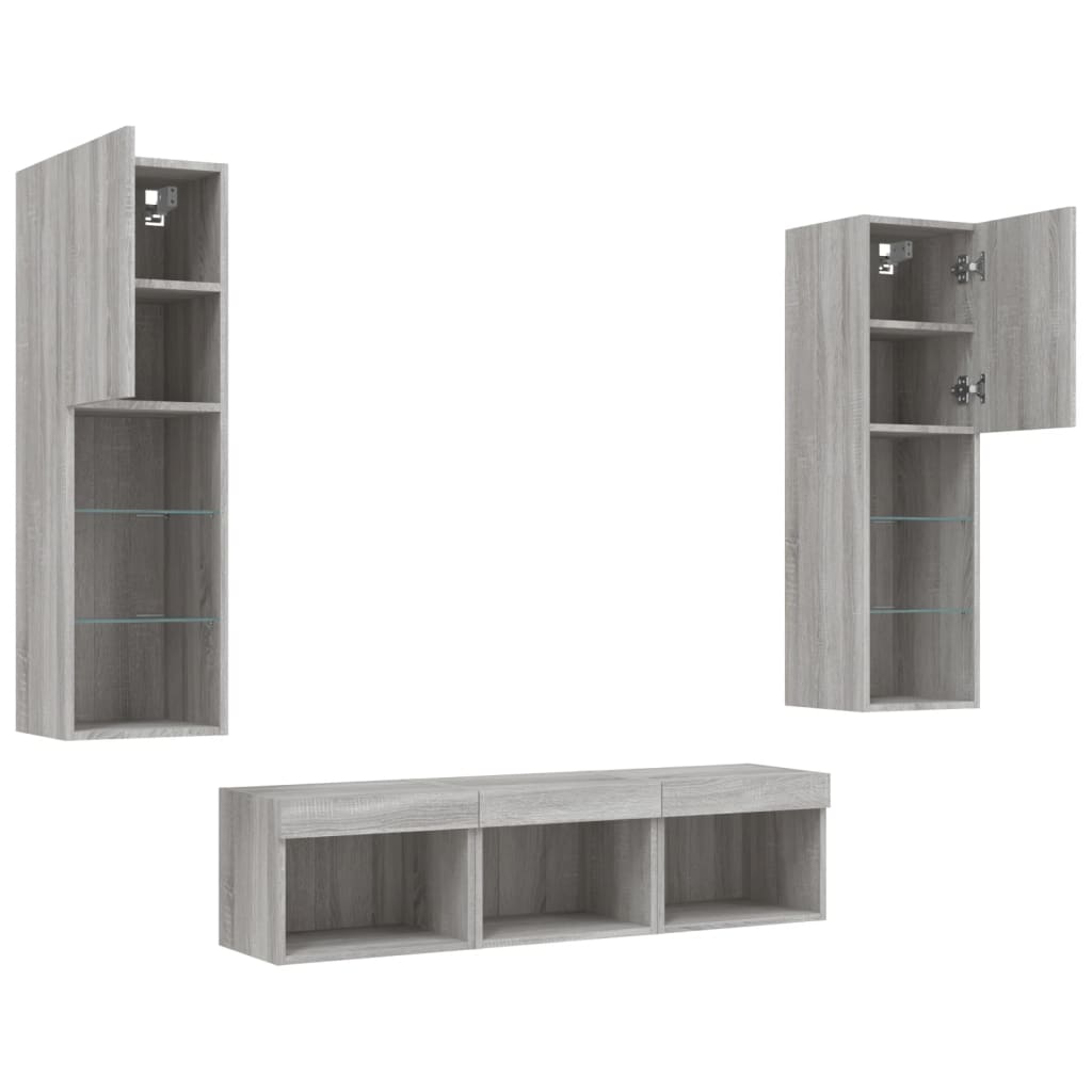 Mobili Tv A Muro Con Led 5Pz In Legno Multistrato