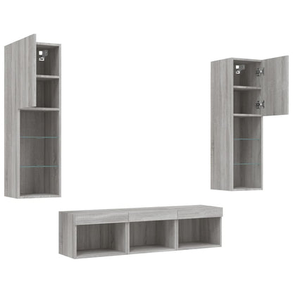 Mobili Tv A Muro Con Led 5Pz In Legno Multistrato