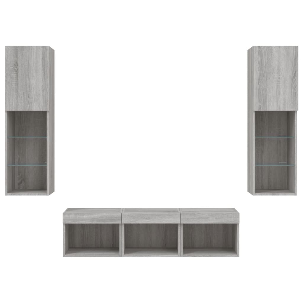 Mobili Tv A Muro Con Led 5Pz In Legno Multistrato