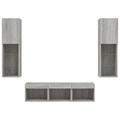 Mobili Tv A Muro Con Led 5Pz In Legno Multistrato