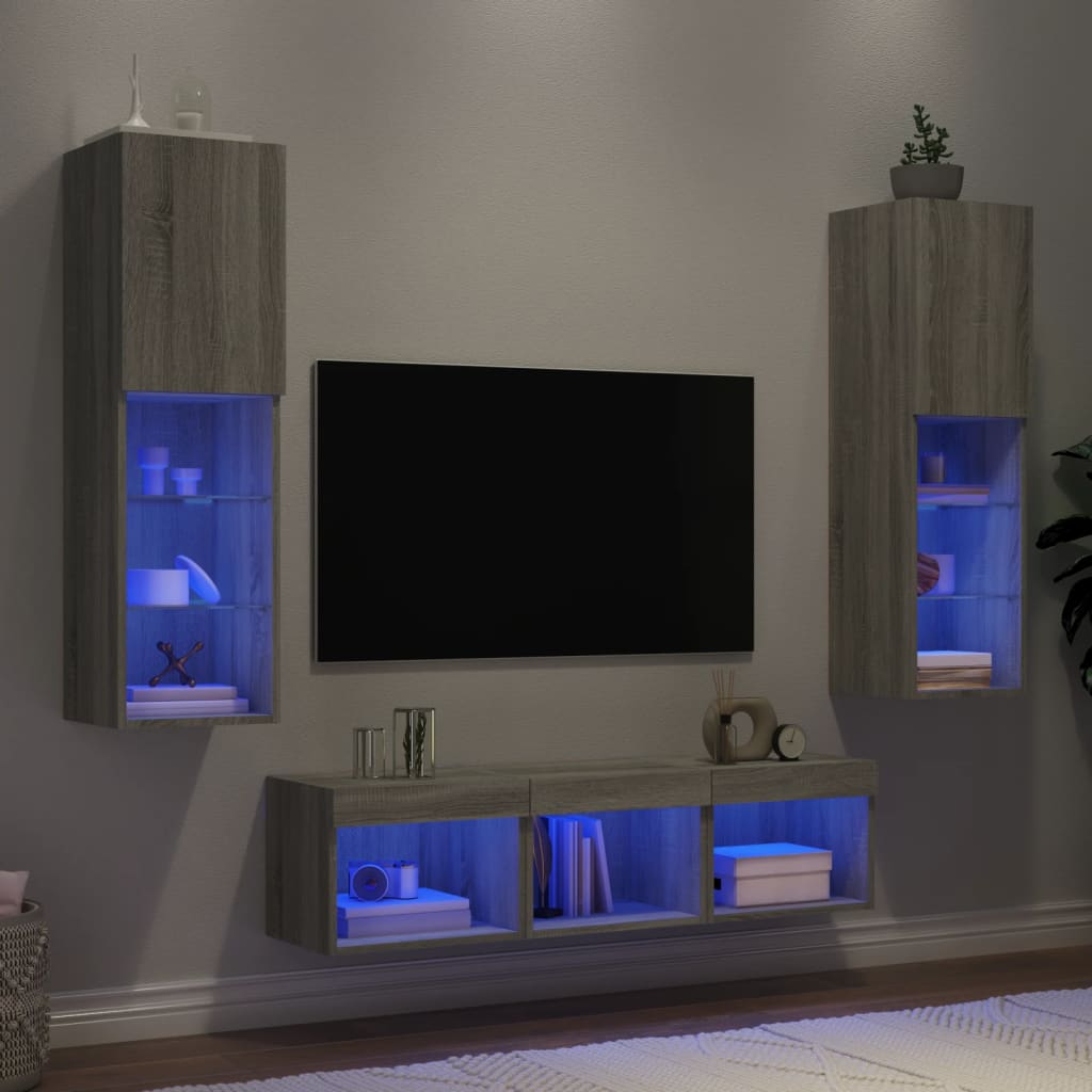 Mobili Tv A Muro Con Led 5Pz In Legno Multistrato