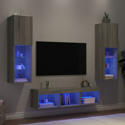 Mobili Tv A Muro Con Led 5Pz In Legno Multistrato