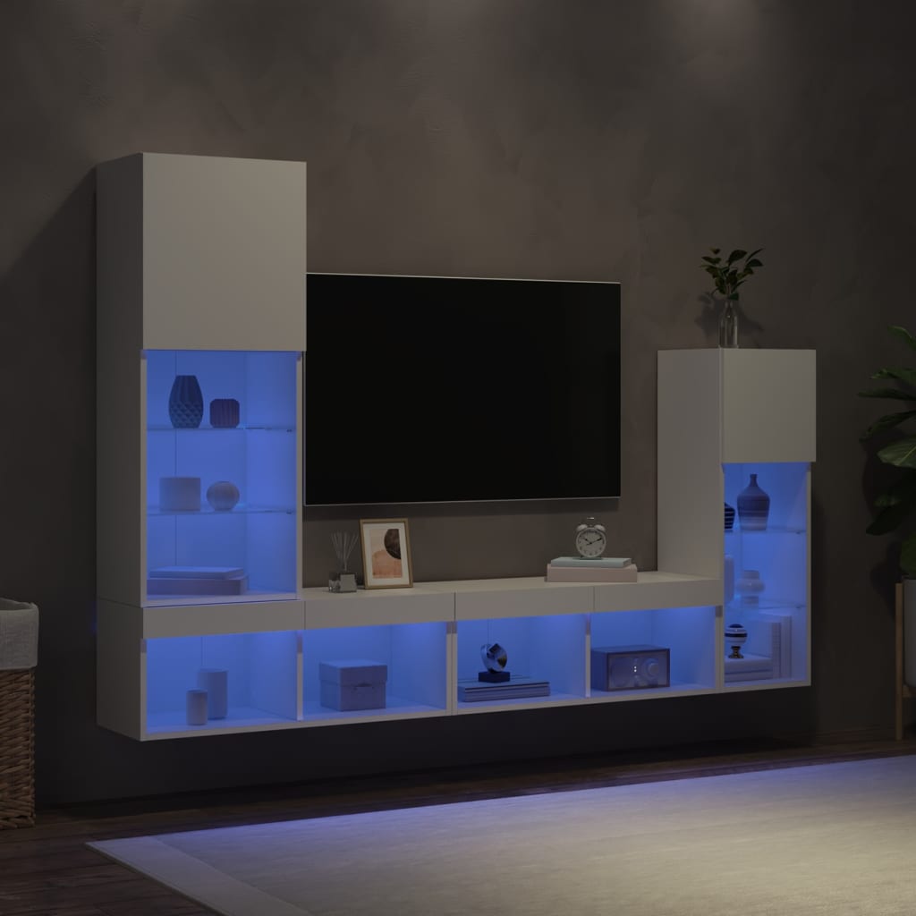 Mobili Tv A Muro Con Led 4Pz In Legno Multistrato
