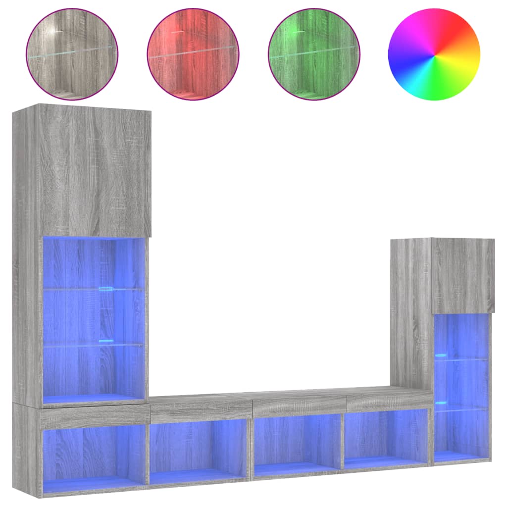 Mobili Tv A Muro Con Led 4Pz In Legno Multistrato