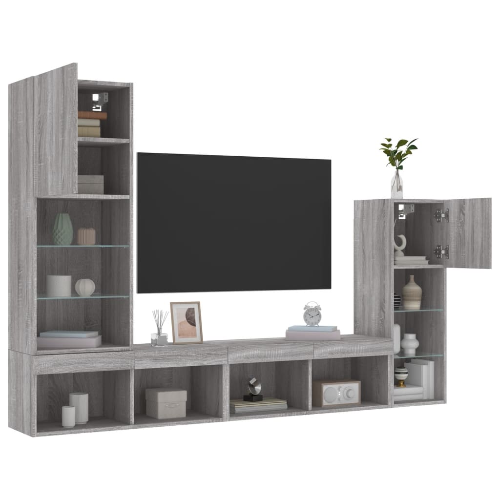 Mobili Tv A Muro Con Led 4Pz In Legno Multistrato
