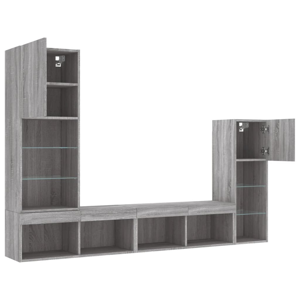 Mobili Tv A Muro Con Led 4Pz In Legno Multistrato