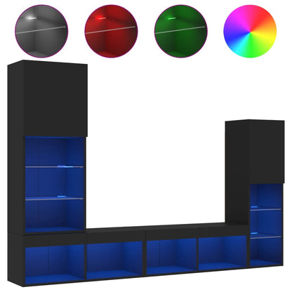 Mobili Tv A Muro Con Led 4Pz Neri In Legno Multistrato