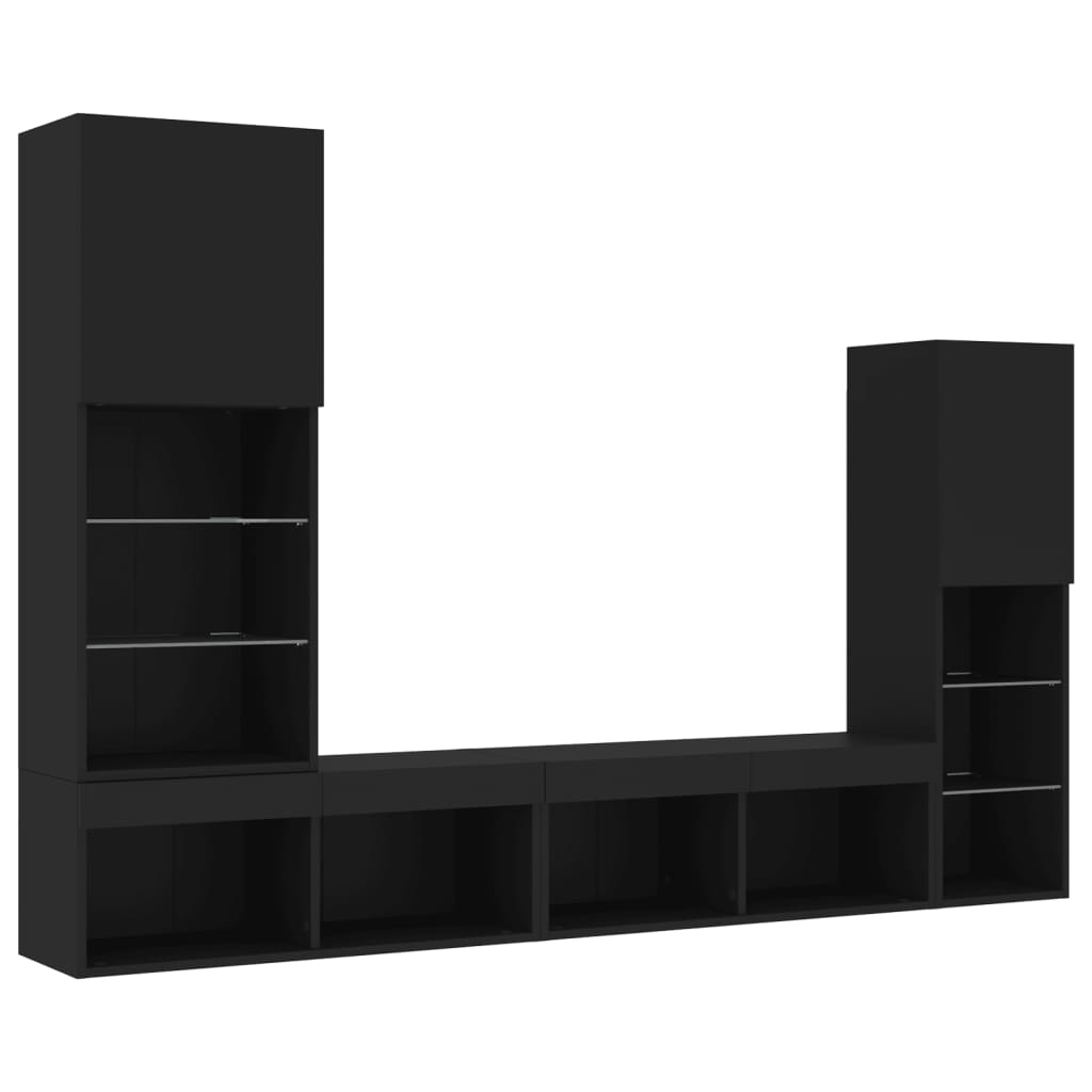 Mobili Tv A Muro Con Led 4Pz Neri In Legno Multistrato