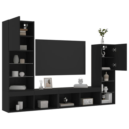 Mobili Tv A Muro Con Led 4Pz Neri In Legno Multistrato