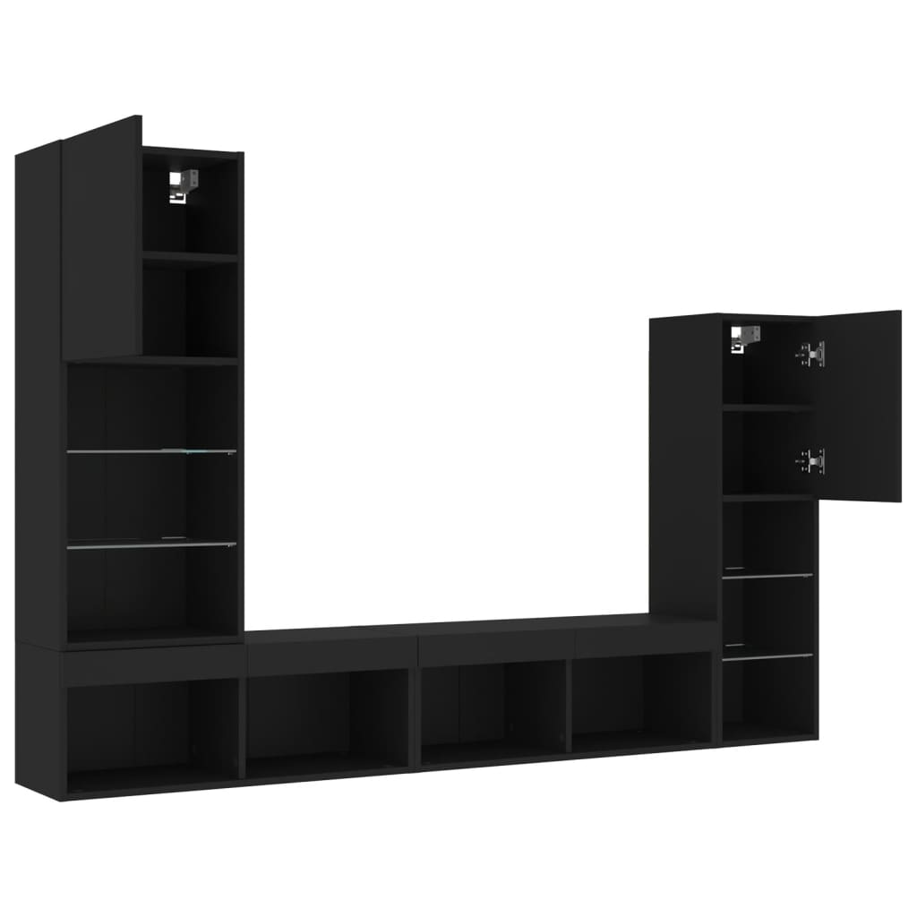 Mobili Tv A Muro Con Led 4Pz Neri In Legno Multistrato