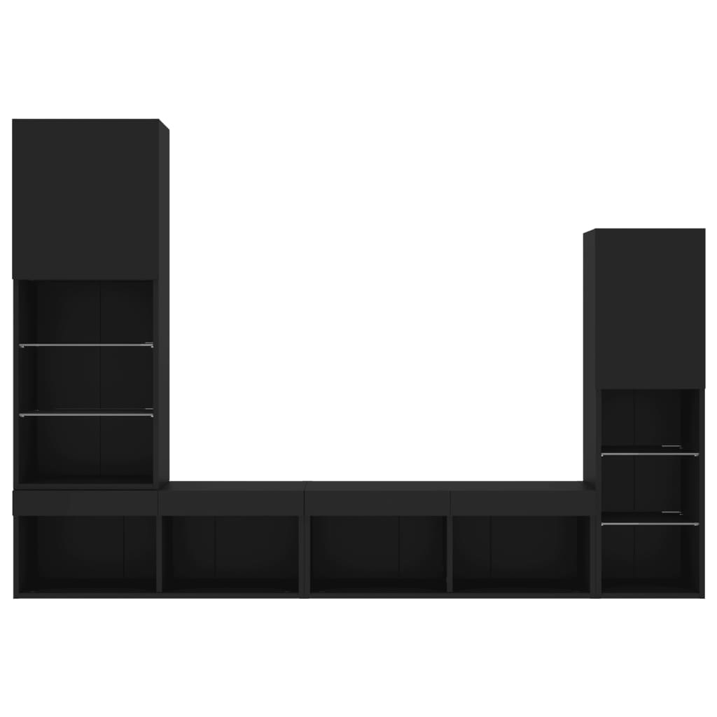 Mobili Tv A Muro Con Led 4Pz Neri In Legno Multistrato