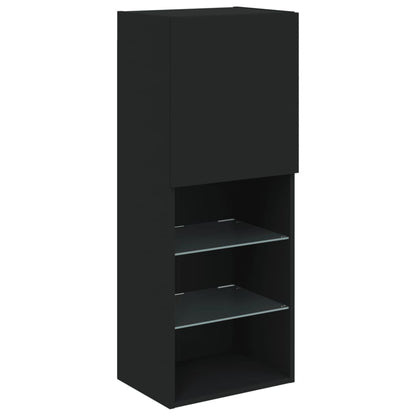 Mobili Tv A Muro Con Led 4Pz Neri In Legno Multistrato