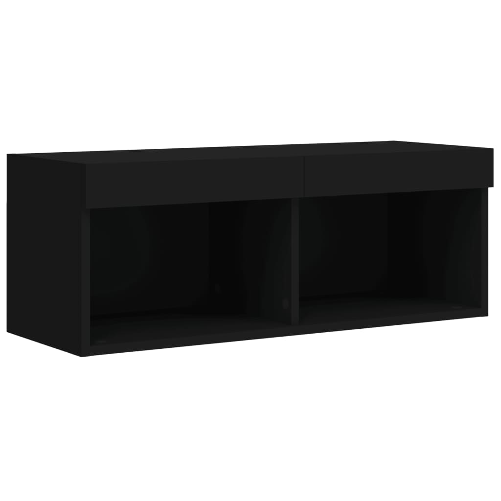 Mobili Tv A Muro Con Led 4Pz Neri In Legno Multistrato
