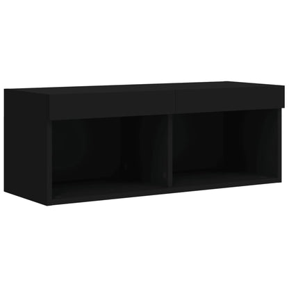 Mobili Tv A Muro Con Led 4Pz Neri In Legno Multistrato