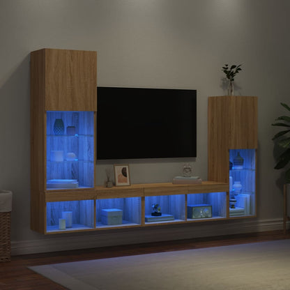 Mobili Tv A Muro Con Led 4Pz Neri In Legno Multistrato