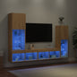 Mobili Tv A Muro Con Led 4Pz Neri In Legno Multistrato