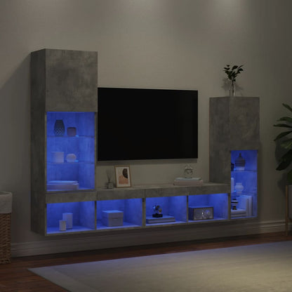 Mobili Tv A Muro Con Led 4Pz Neri In Legno Multistrato