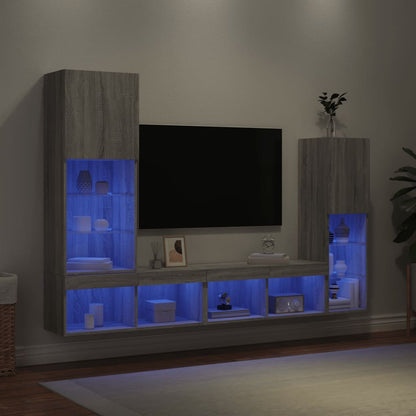 Mobili Tv A Muro Con Led 4Pz Neri In Legno Multistrato