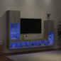Mobili Tv A Muro Con Led 4Pz Neri In Legno Multistrato