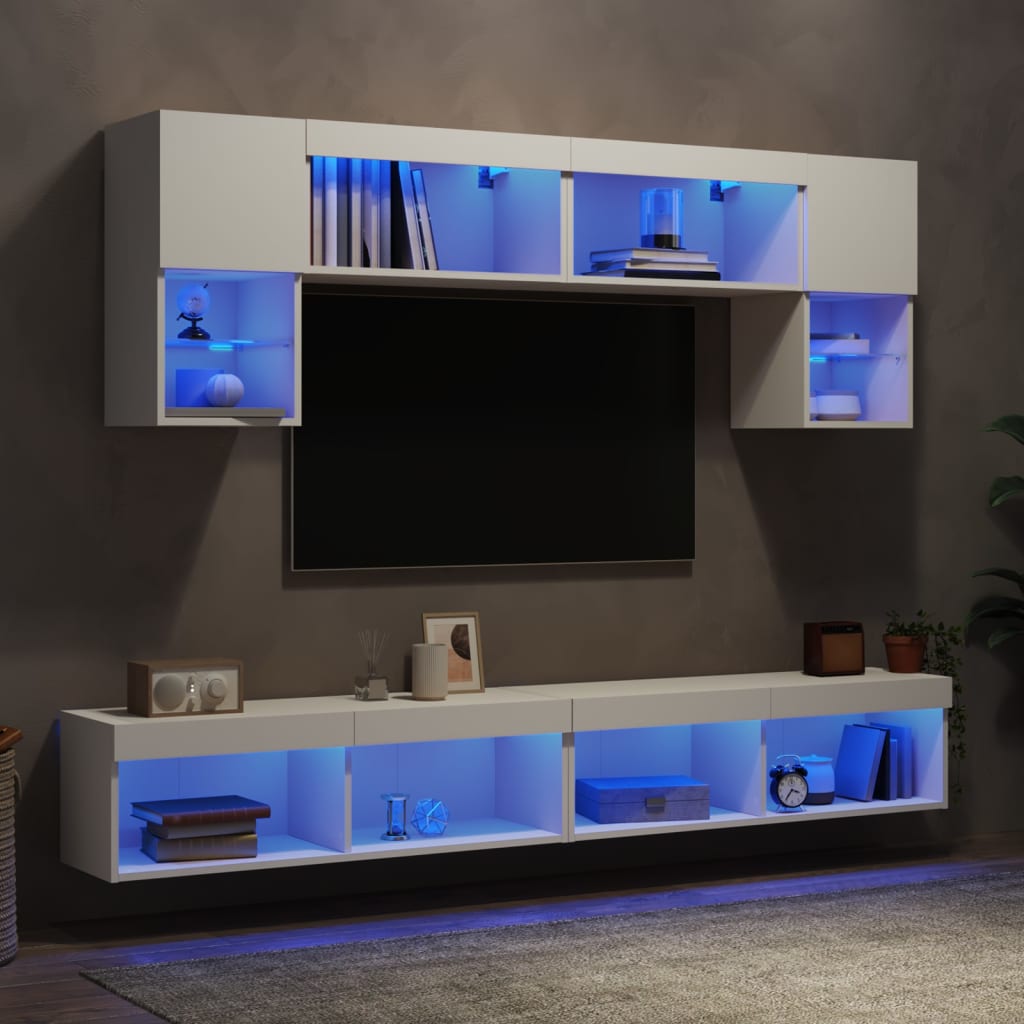 Mobili Tv A Muro Con Led 6Pz Legno Multistrato