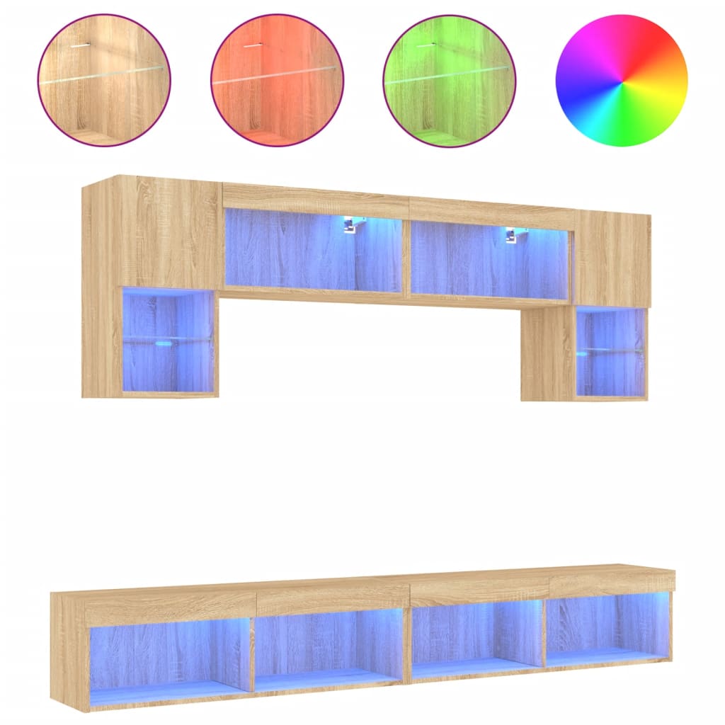 Mobili Tv A Muro Con Led 6Pz Legno Multistrato