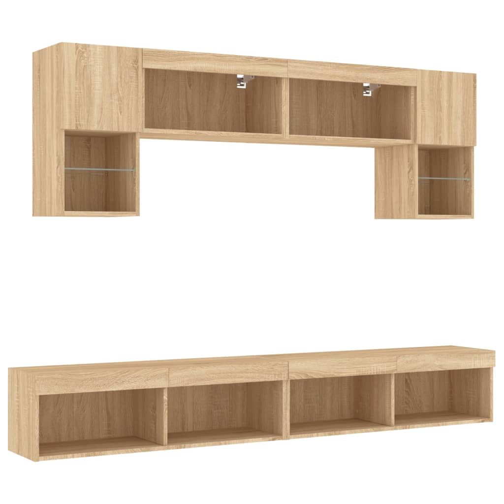 Mobili Tv A Muro Con Led 6Pz Legno Multistrato