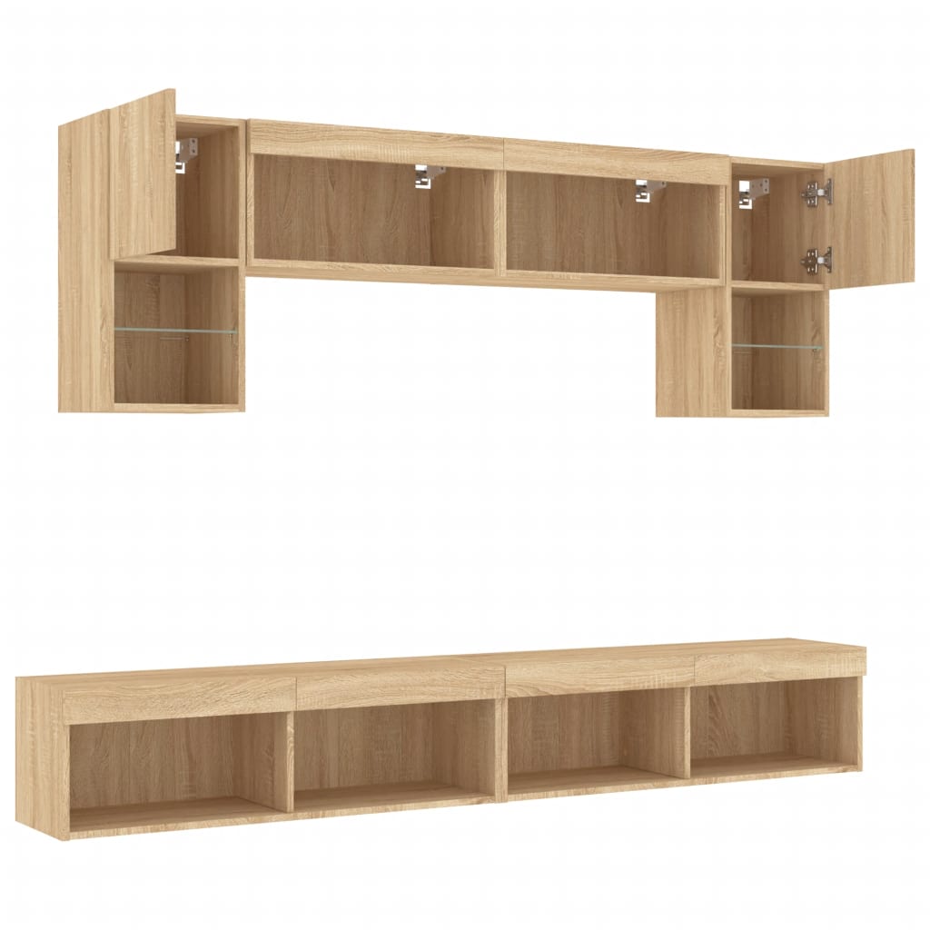 Mobili Tv A Muro Con Led 6Pz Legno Multistrato