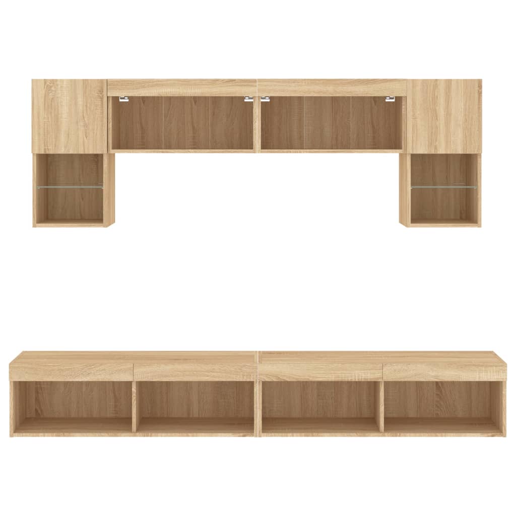 Mobili Tv A Muro Con Led 6Pz Legno Multistrato