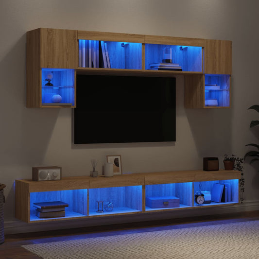 Mobili Tv A Muro Con Led 6Pz Legno Multistrato