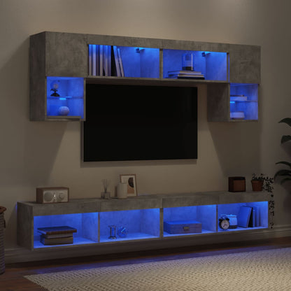 Mobili Tv A Muro Con Led 6Pz Legno Multistrato
