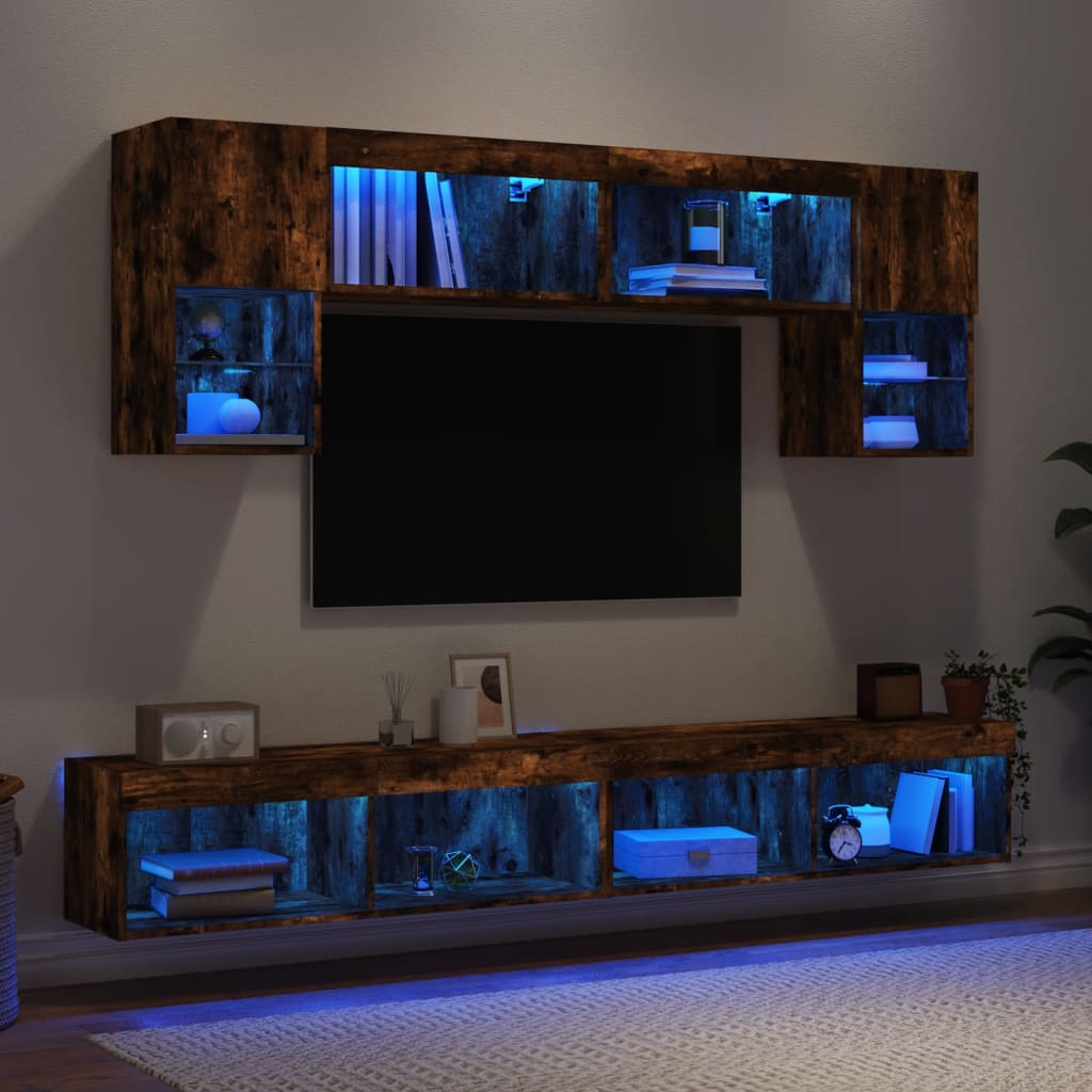 Mobili Tv A Muro Con Led 6Pz Legno Multistrato